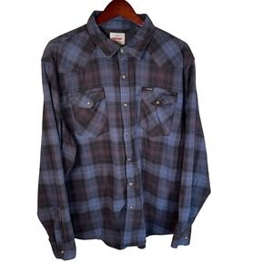Wrangler‎ Shirt Men's 2XL Pearl Snap Western Plaid Country cowboy Long-sleeve